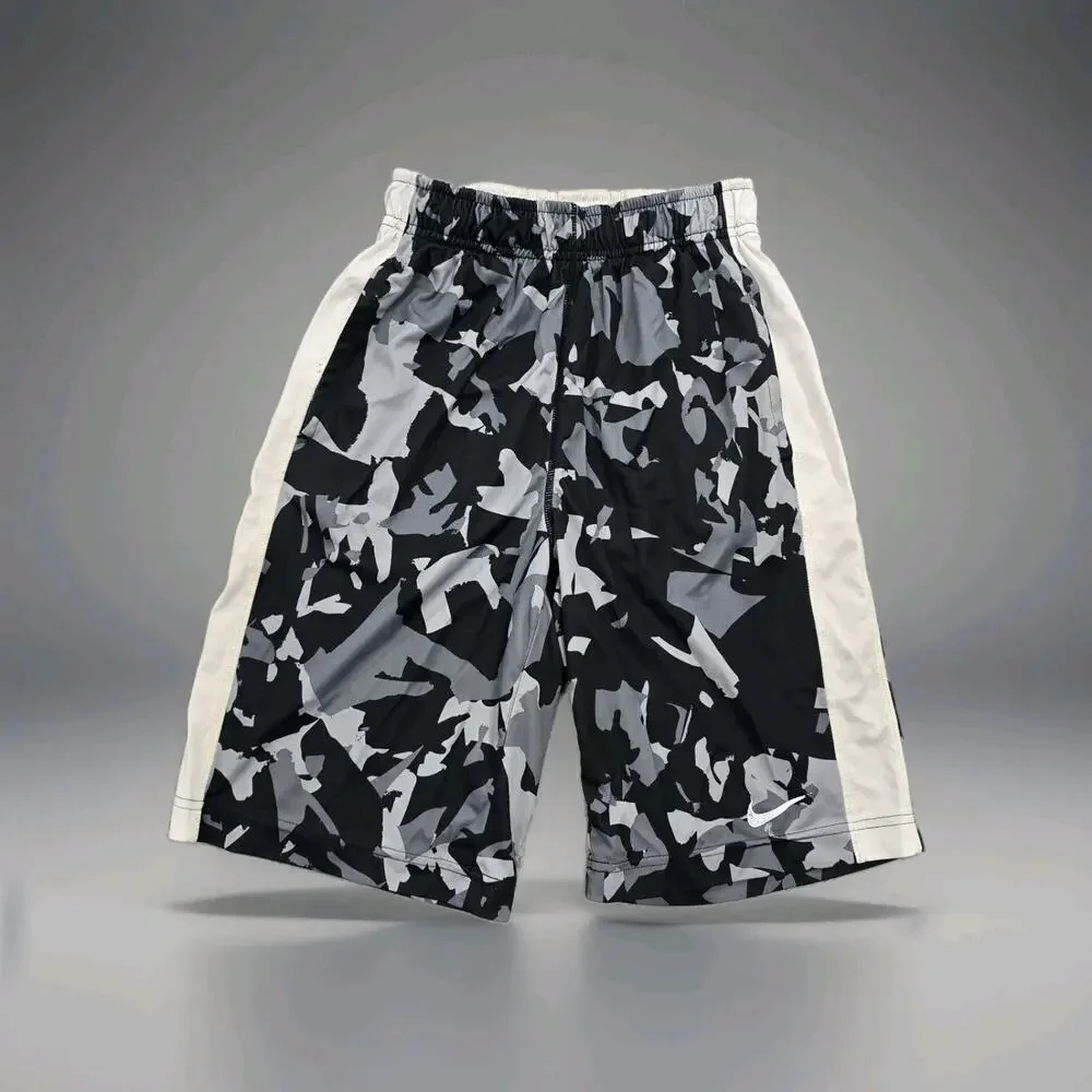 Nike Dri Fit Basketball Shorts Boys Medium Shatter Camo Camouflage Black Grey